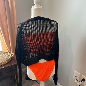 Black Mesh Sweater with Orange Bikini Set